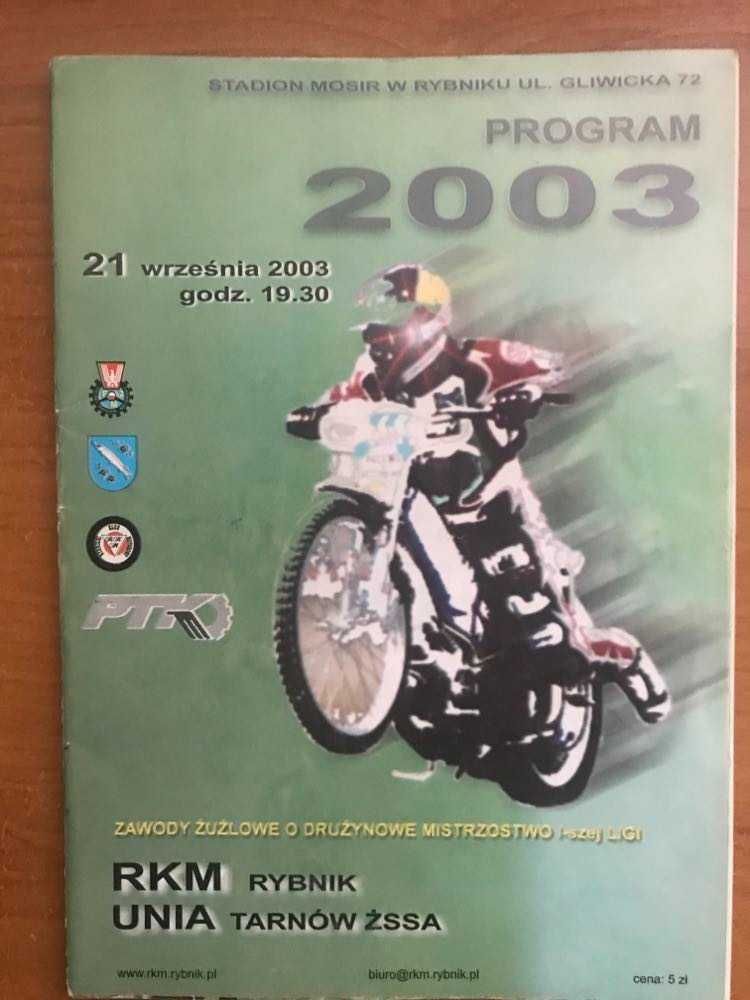 Program żużlowy DMP I Ligi RKM Rybnik - Unia Tarnów [Rybnik, 2003r.]