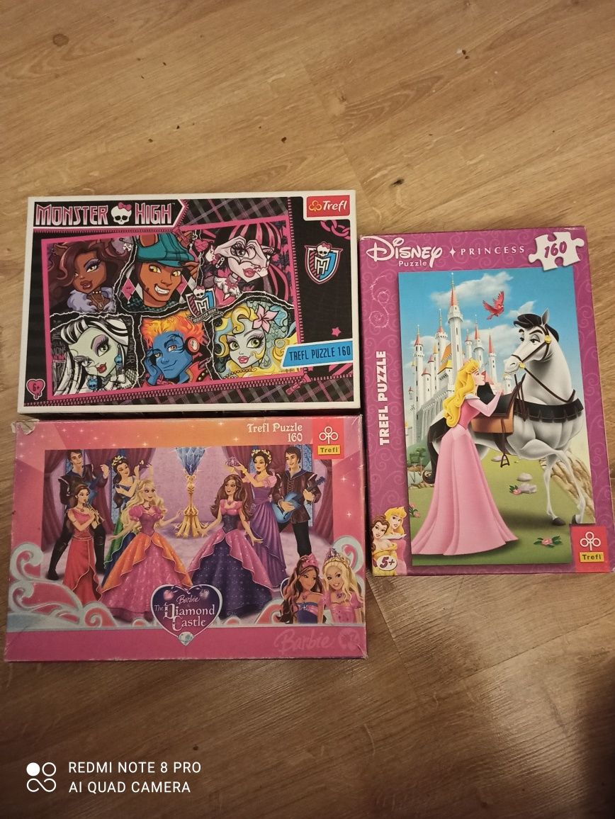 Puzzle, 3 zestawy po 160 elementów, trefl, disney