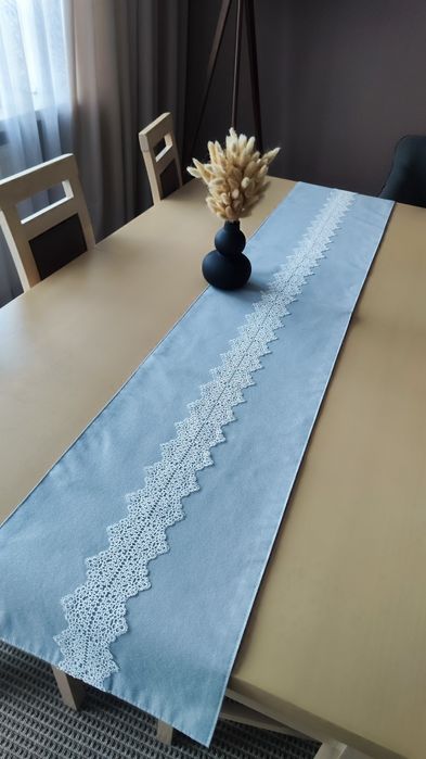 bieżnik szary z koronką srebrna nitka 180cm home&you bieżnik świąteczn