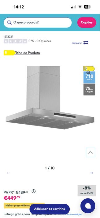 Exaustor BOSCH  Chamine DWB77IM50 (453 m3/h - 75 cm - Inox) ( NOVO)