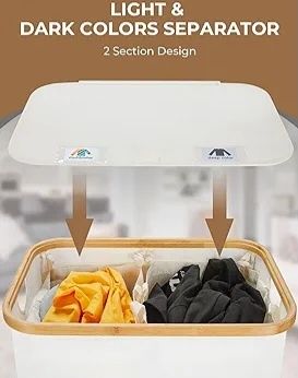 Kosz na pranie bieliznę yamagahome 140l duży beż bambusowa ramka