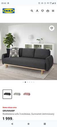 NOWA !!! IKEA GRUNNARP Rozkładana sofa 3-osobowa, Gunnared ciemnoszary