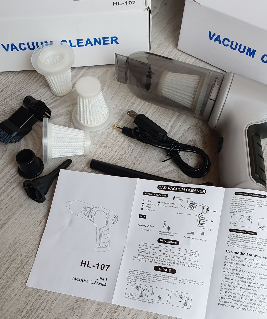 Автомобильный пылесос воздуходуйка Vacuum Cleaner HL-107 аккумулятор