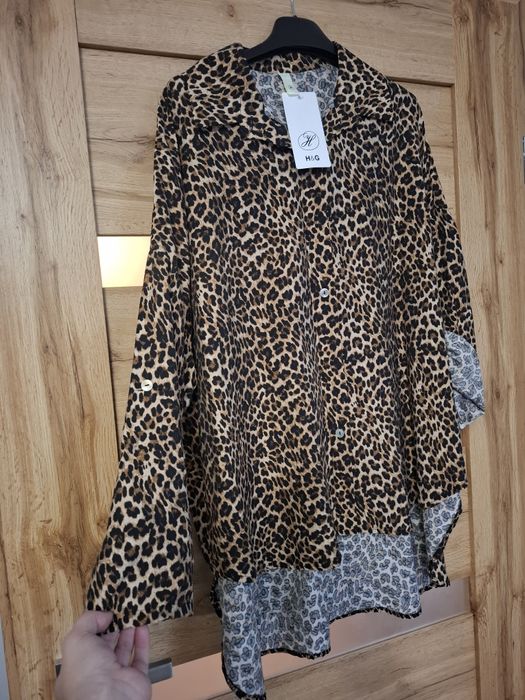 Asymetryczna koszula panterka damska nowa 48 50
