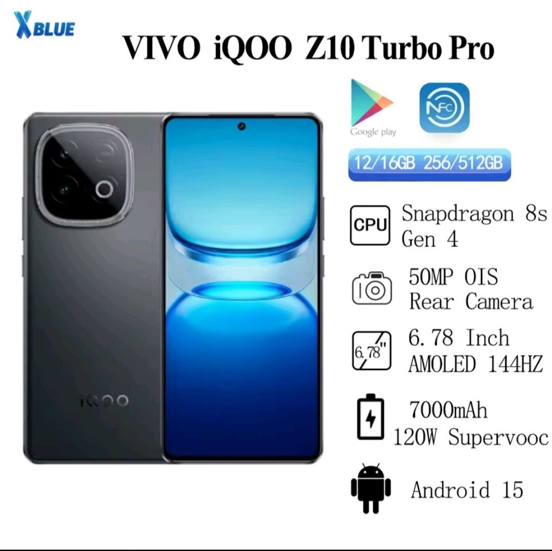 iQOO Z10 Turbo Pro 12 ГБ/256 ГБ, Snap 8s Gen 4, 7000 мАг, NFC
