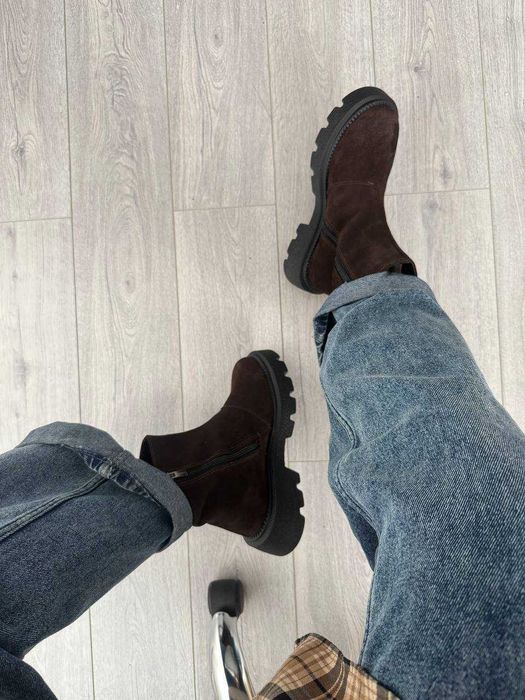 Жіночі зимові черевики на хутрі (36-40) шоколадні замшеві | Взуття