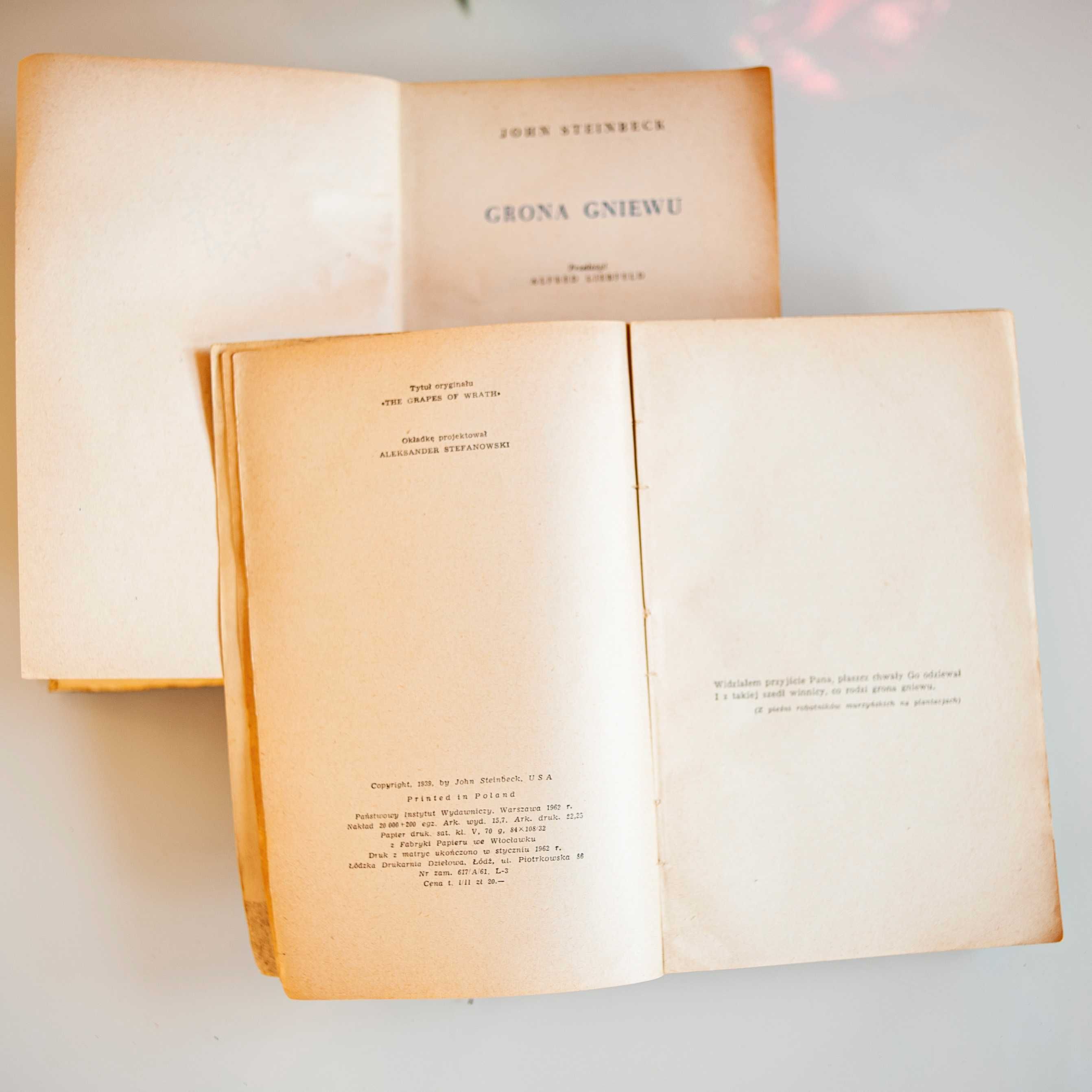 j. Steinbeck "Grona gniewu" 2 tomy 1962 r. PIW