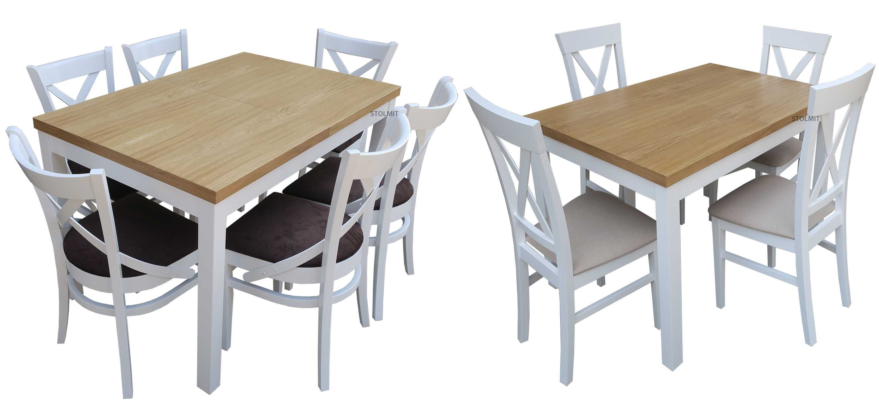 Dębowy kwardatowy stół rozkładany z dwoma wkładami + 4 krzesła Kraków