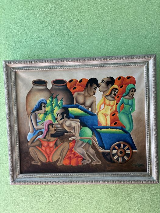 Tela de artista cubano pintado à mão com moldura