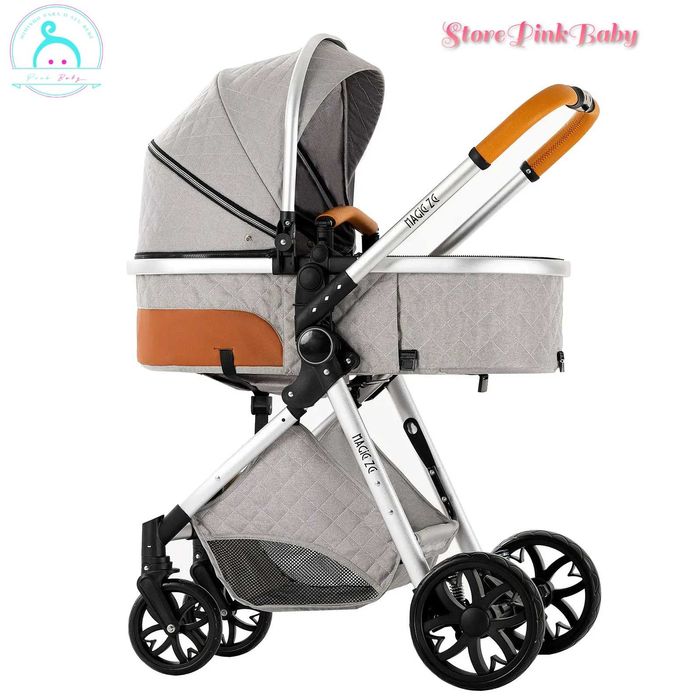 Carrinho bebé 3 em 1 PinkBaby Magic Gold - Base Isofix - Cinza Claro
