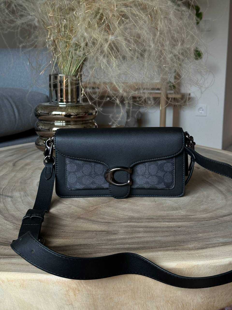 Coach Tabby Black Grey Shoulder Bag Signature Canvas