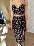 Czarny set komplet w kwiatki spódnica midi crop top gorset Zara
