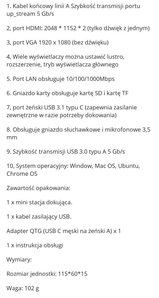 Stacja dokująca USB HDMI GiQ