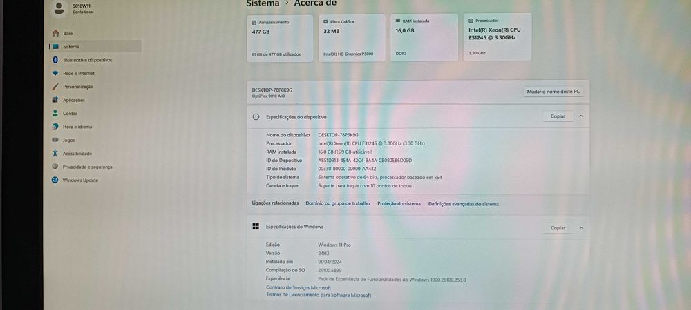 Dell Optiplex 9010 All In One Ecrã 23FHD Touchscreen/Xeon/16GB RAM/SSD