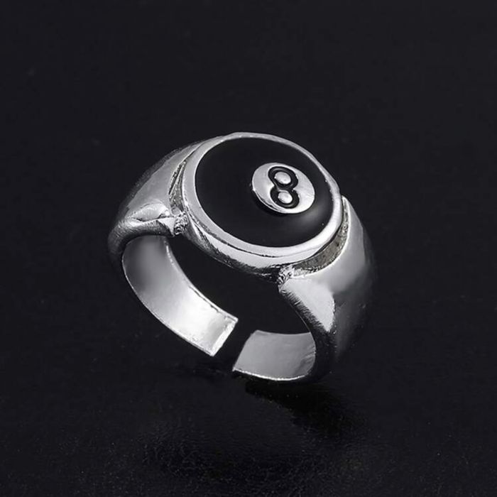 Nowy regulowany srebrny pierścionek z bilą 8 Vintage Alternative y2k