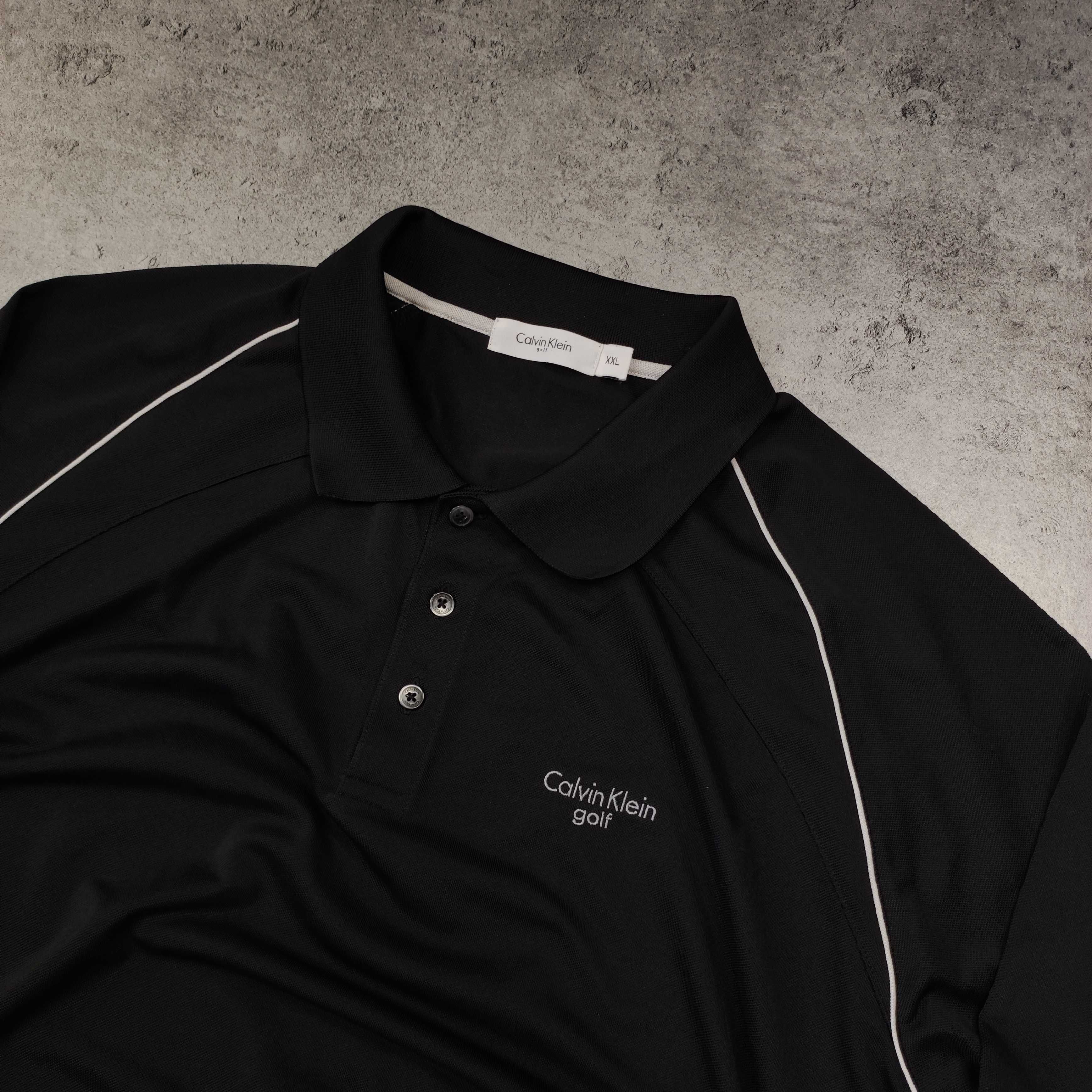 MĘSKA Koszulka Elegancka Polo Długi Rękaw Calvin Klein Golf Lekka Logo