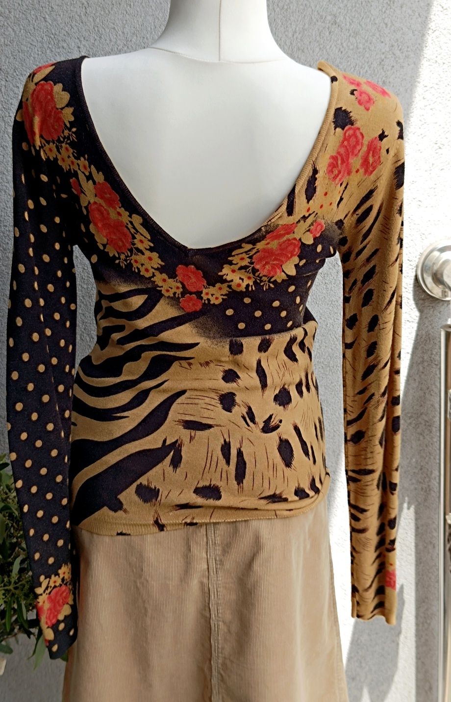 Bluzka Faust S M L biust 42-55 awangarda vintage print animal kwiaty
