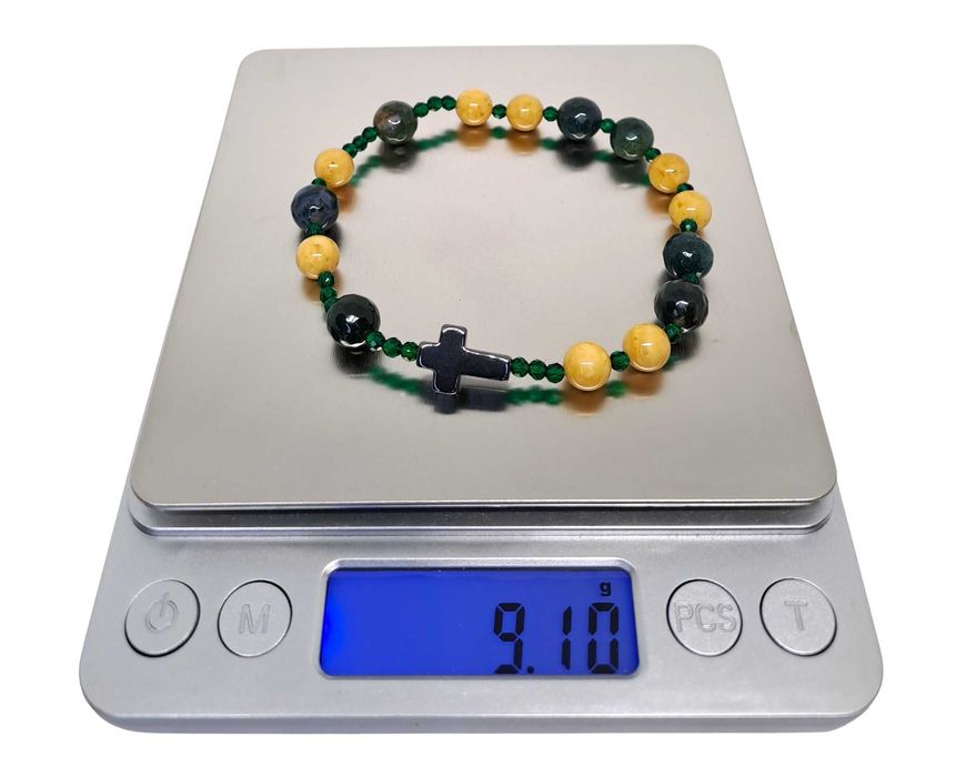 Bransoletka dziesiątka różańca BURSZTYN bałtycki, AGAT MSZYSTY #1042