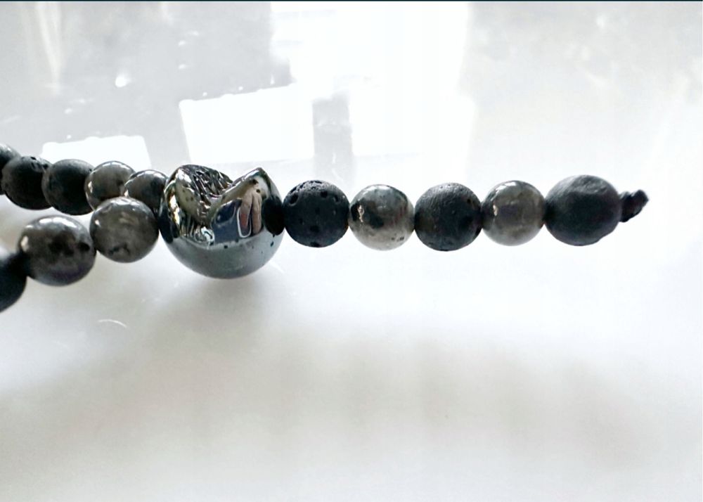 Naszyjnik męski handmade lawa wulkaniczna labradoryt jaspis hematyt