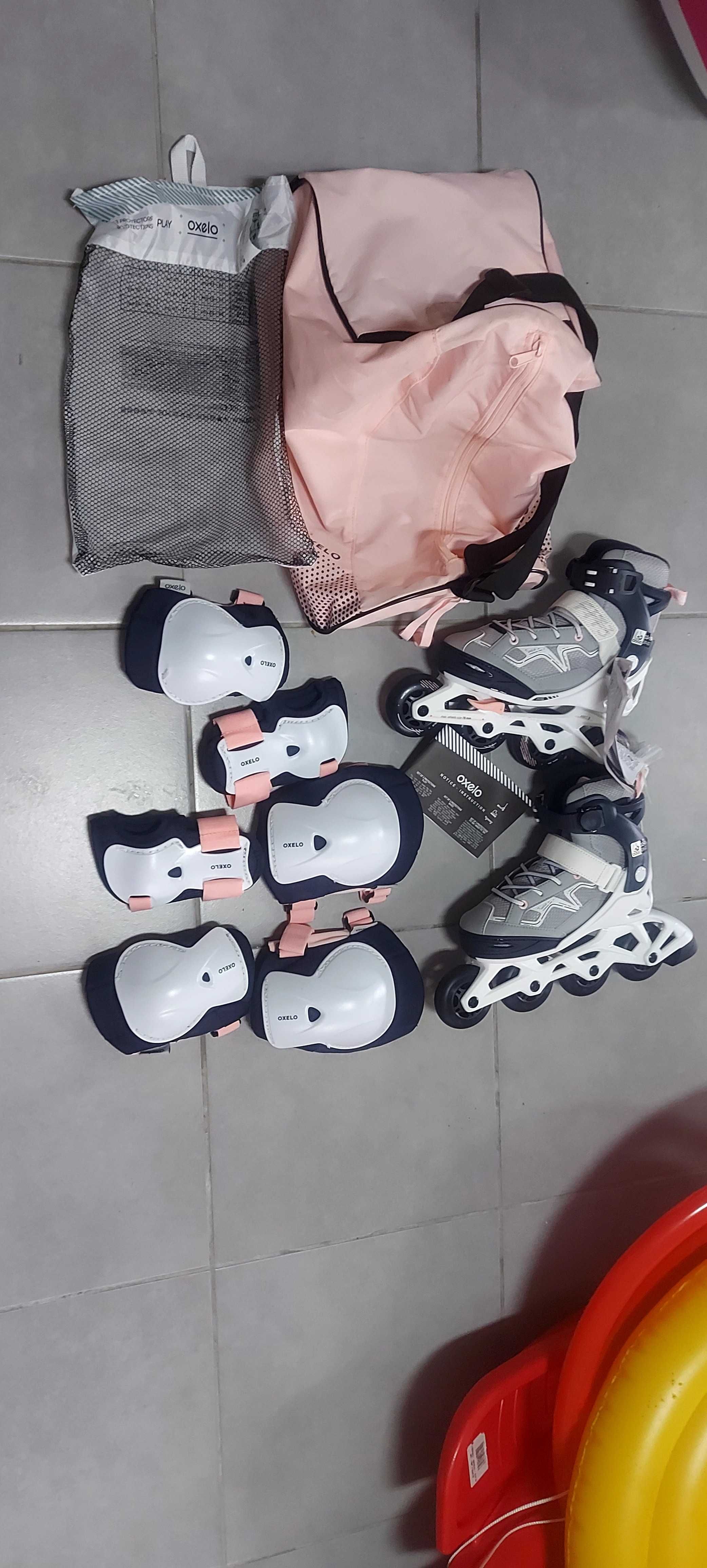 Patins com proteção, completos e  novos
