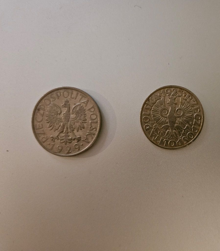 Monety 1zł z 1929r. i 50gr z 1923r.