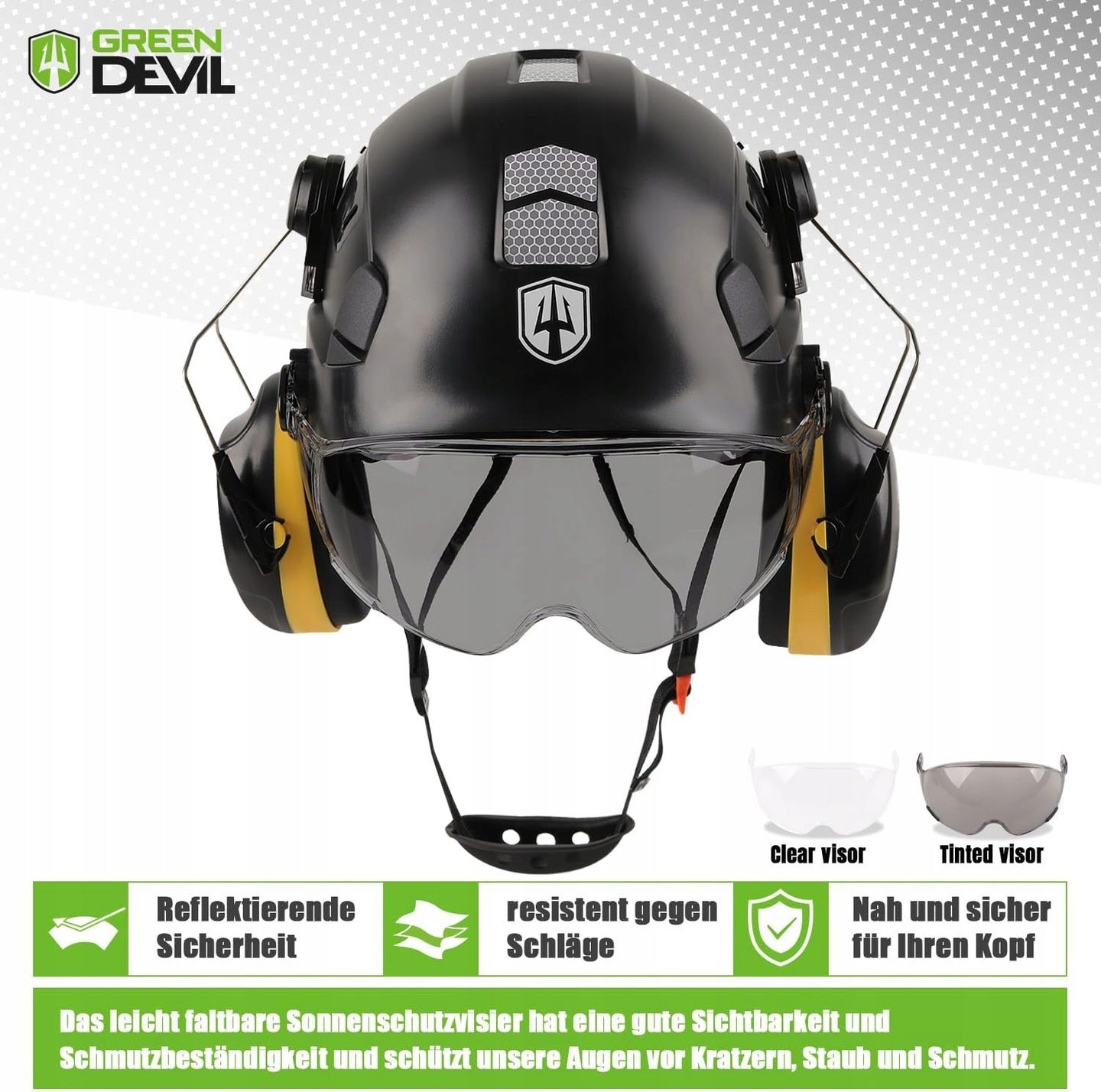 Kask Ochronny GREEN DEVIL 3w1 z Wizjerem i Nausznikami