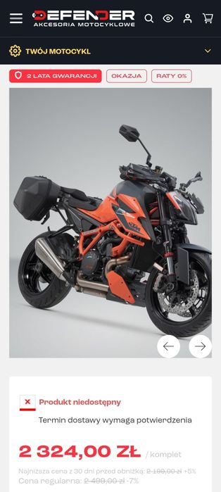 Zestaw kufry + stelaże KTM 1290 Super Duke R od 2020r oraz do 1390