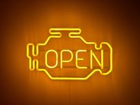 Неонова вивіска "Чек Check engine Open" жовта, 400*240 мм