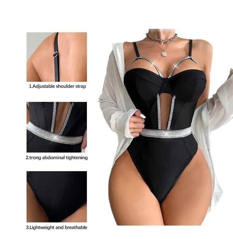kombinezon Seksowny body Push Up bez pleców czarny rozmiar M