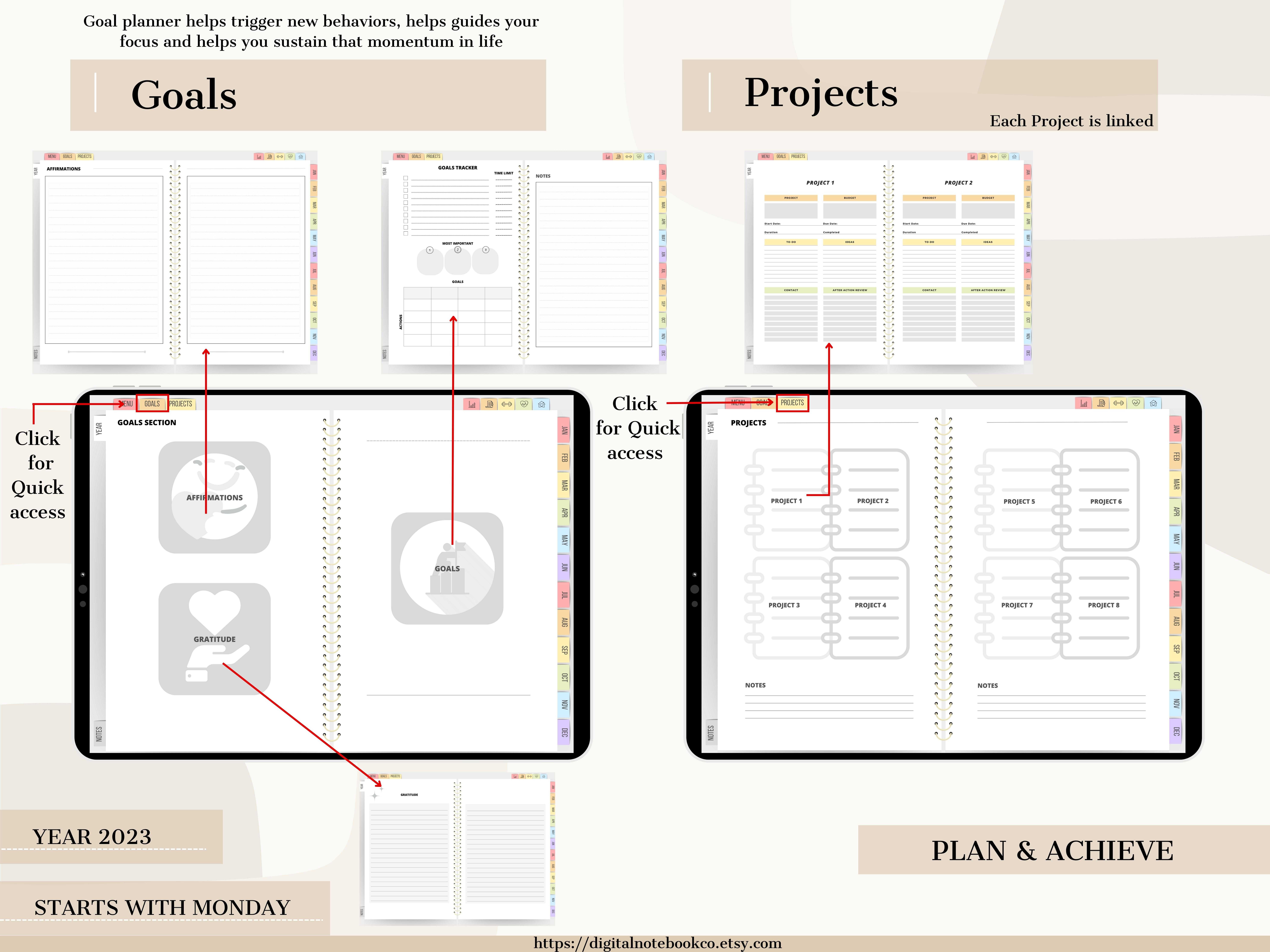 Planer Cyfrowy, Goodnotes Planner, iPad Planner, 2023 Digital Planner