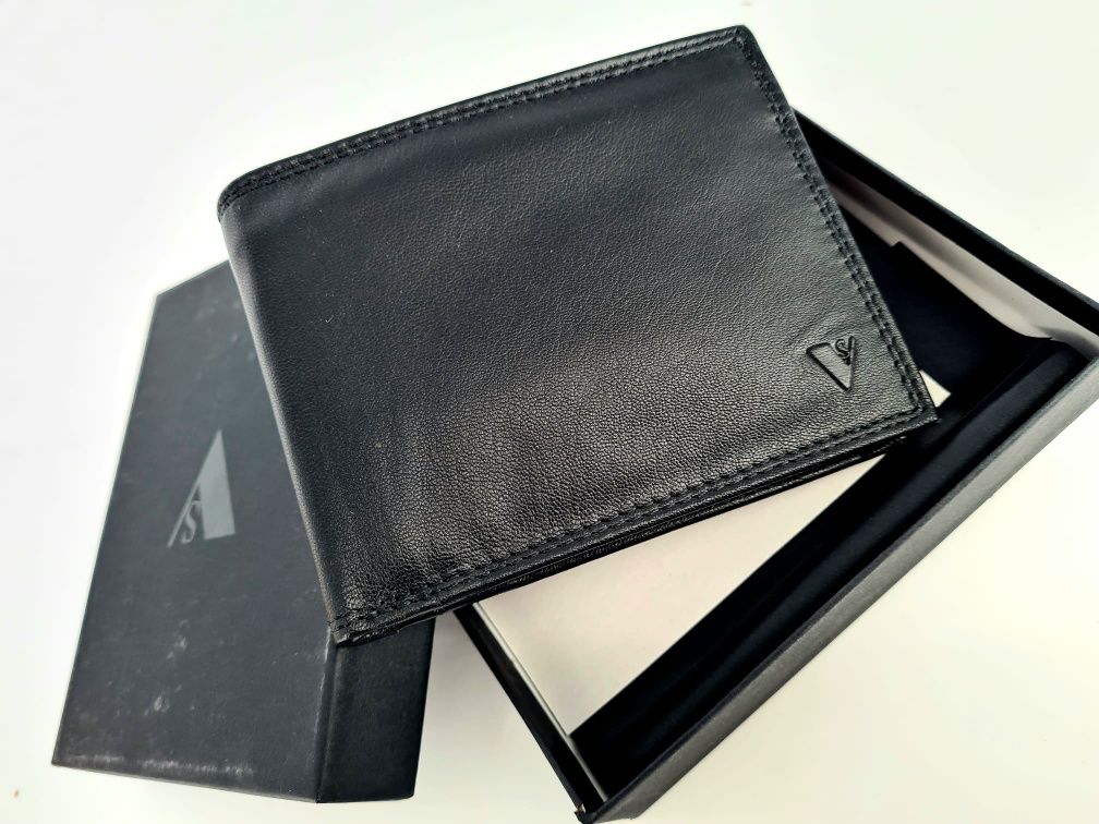 Nowy skórzany męski portfel kolor czarny modny