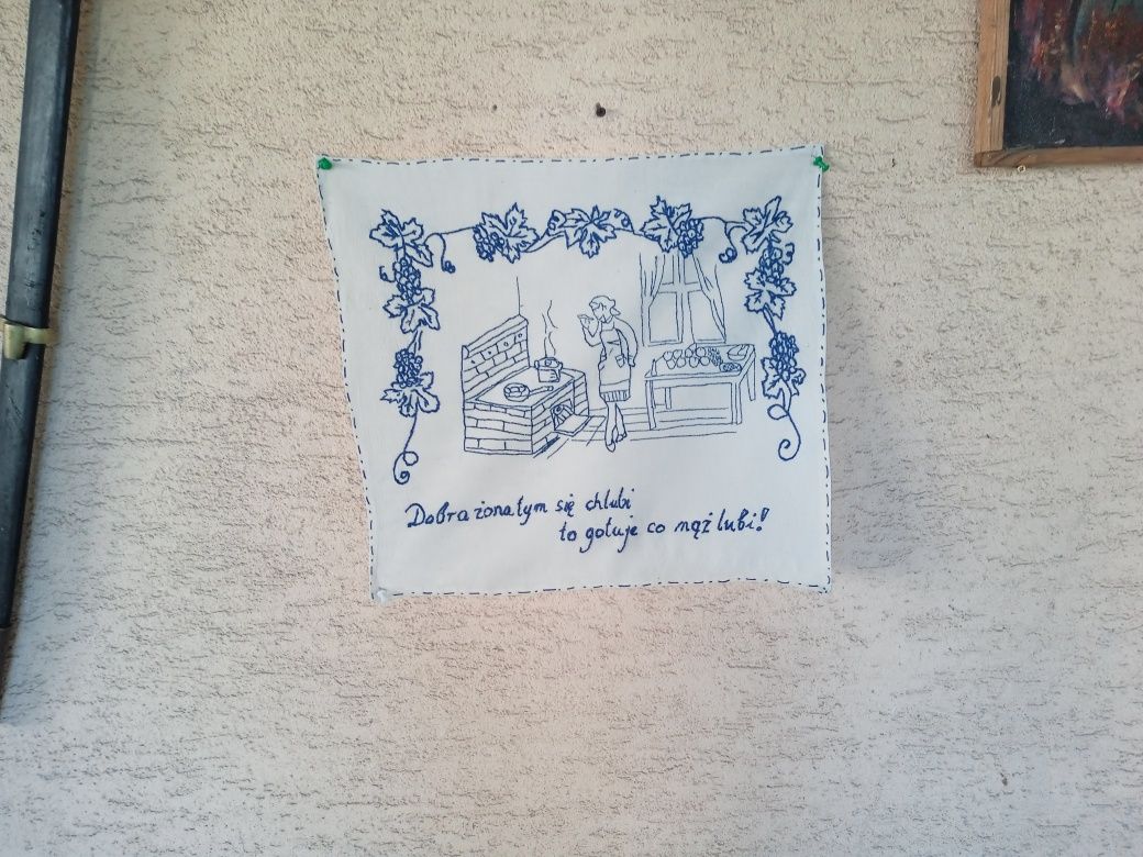 Makatka ścienna ręcznie haftowana nowa.Dobra żona tym się chlubi...