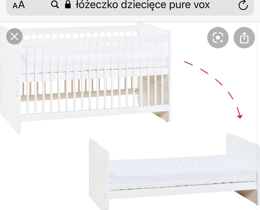 Łóżeczko dziecięce pure VOX białe wieofunkcyjne 70/140