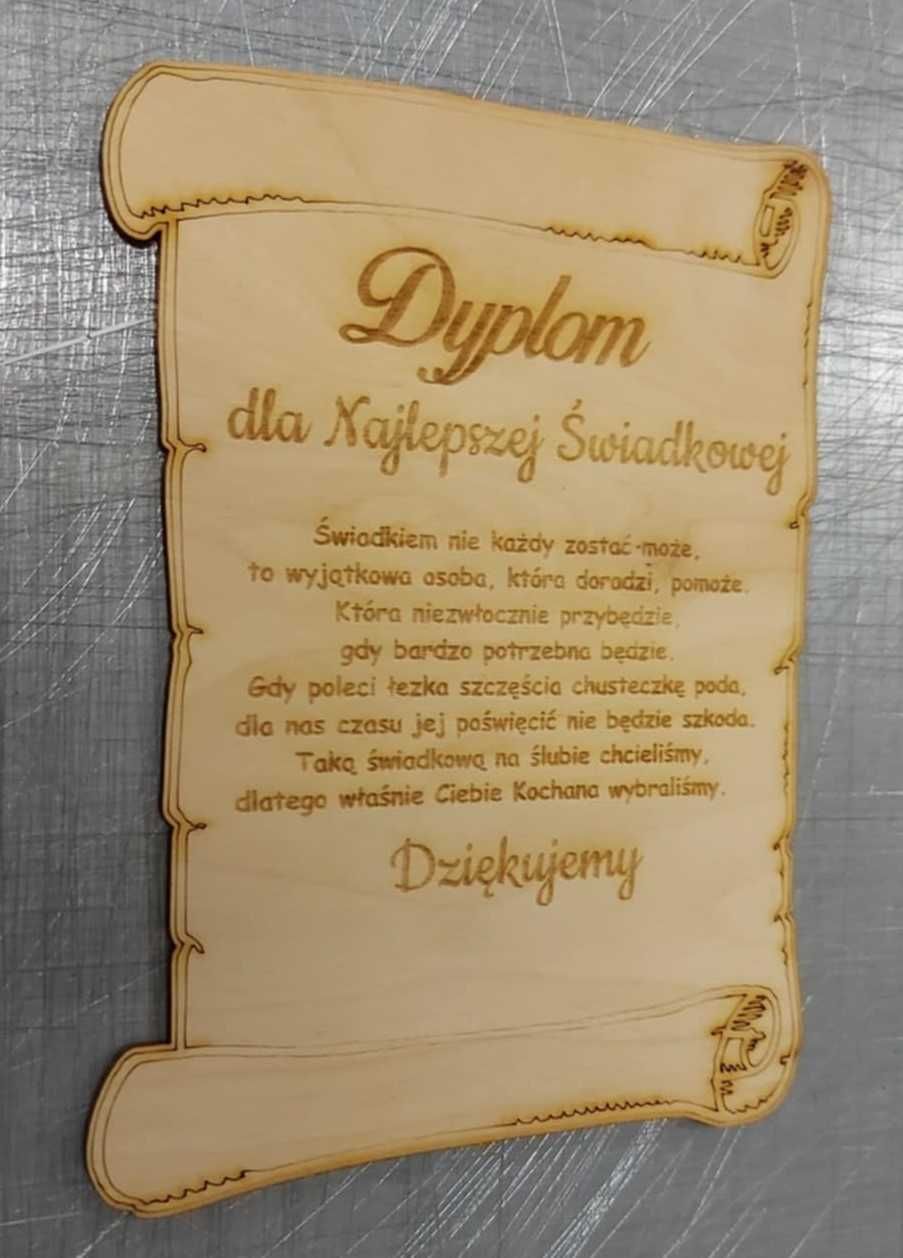 Dyplom 21x16 Najlepszy Świadek Świadkowa podziękowanie Personalizowane