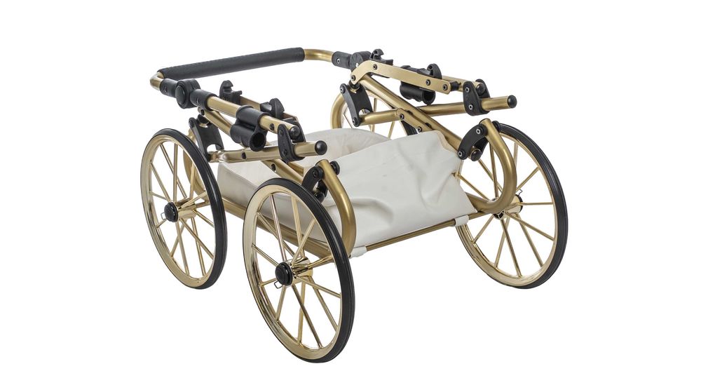 Duży wózek dla lalek lalki głęboki retro złoty różowy futerko Jackmar