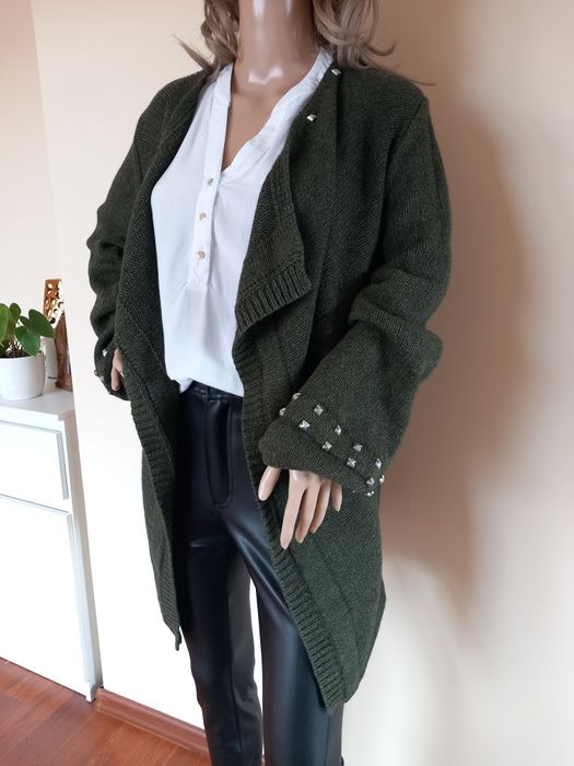 Ciemnozielony grubszy ciepły kardigan roz.40/42