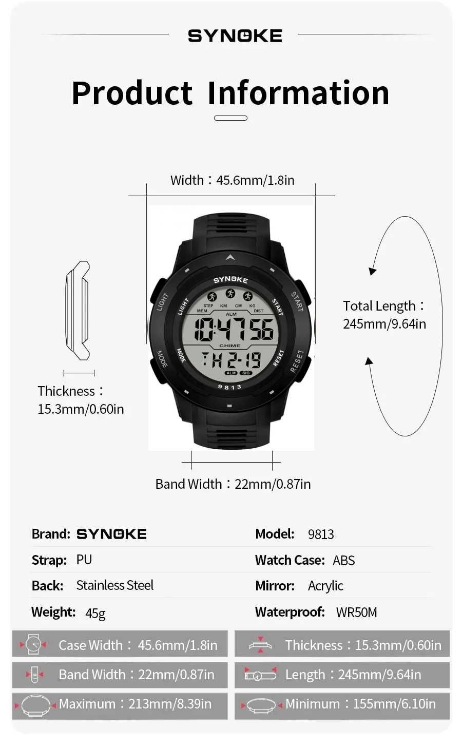 Zegarek elektroniczny damski męski cyfrowy wodoszczelny WR50 sportowy