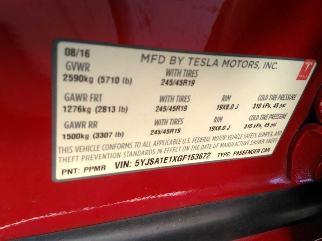 2016 Tesla Model S 4dr Sdn RWD 70 kWh Battery