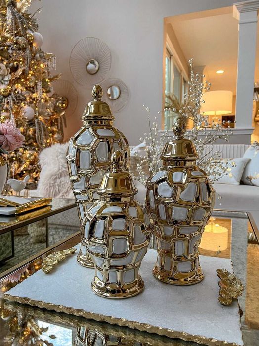 Ekskluzywny Wazon Porcelanowy Ginger Jars – Biało-Złoty Blask Glamour!