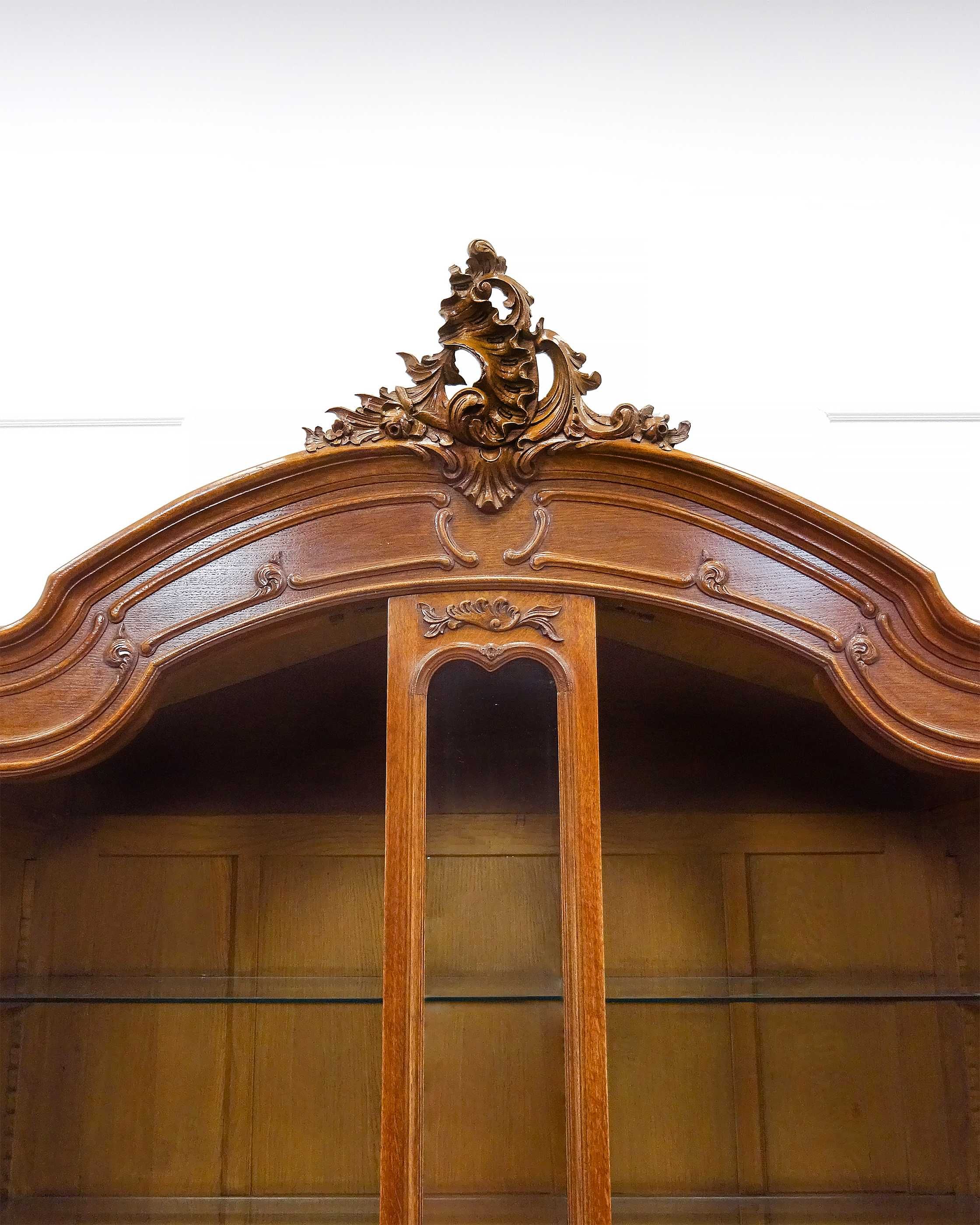 Antyk DREWNIANA Witryna dębowa BIBLIOTECZKA Rocaille PÓŁKI lata 50.