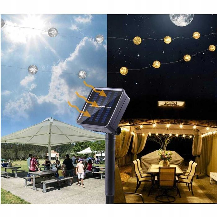 GIRLANDA lampki ogrodowe solarne 40 LED 5M CIEPŁE