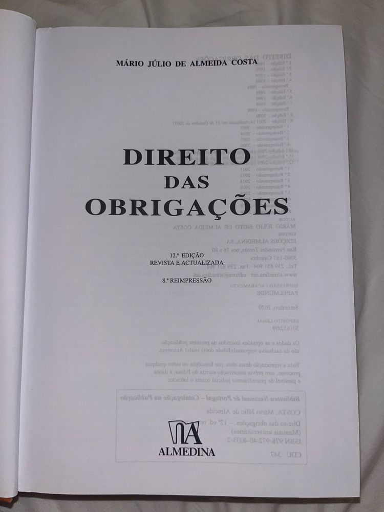 Livro “Direito das Obrigações” de Mário Júlio de Almeida