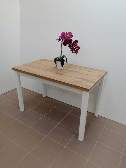 Stół kuchenny Edwin 120x68x32 Dąb Wotan, noga biała PROMOCJA !!