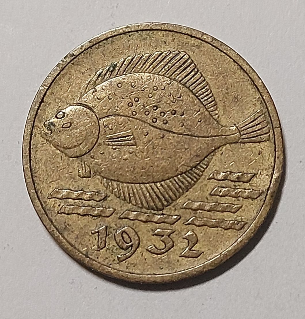 Moneta 5 fenigów flądra 1932r