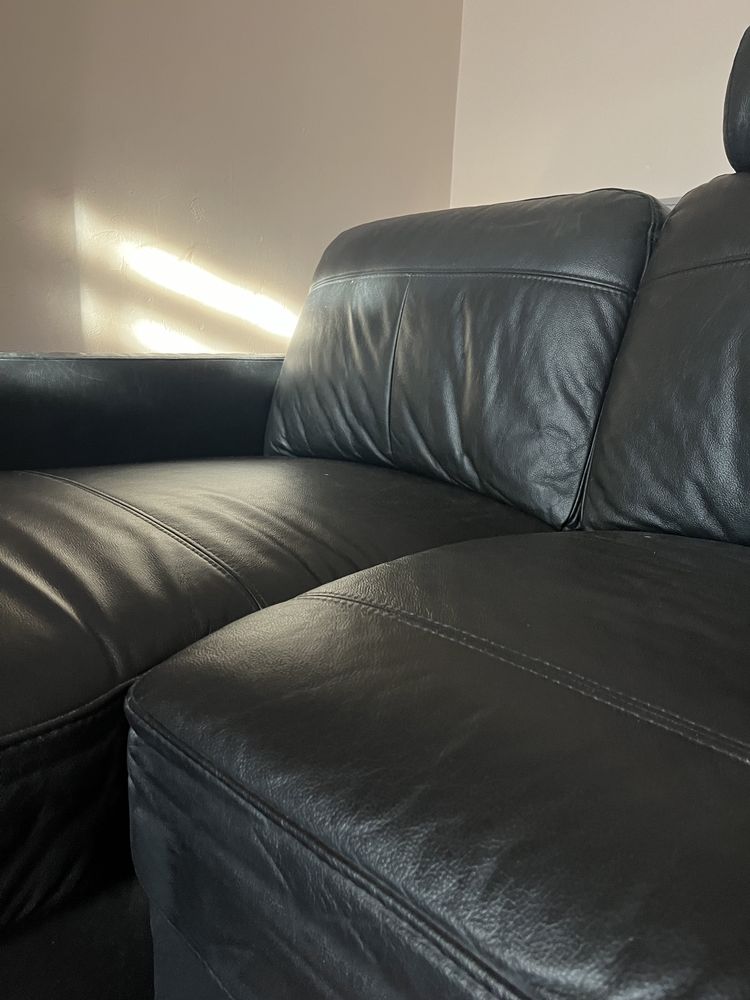 Duża skórzana rozkładana sofa czarna Ikea 3 os