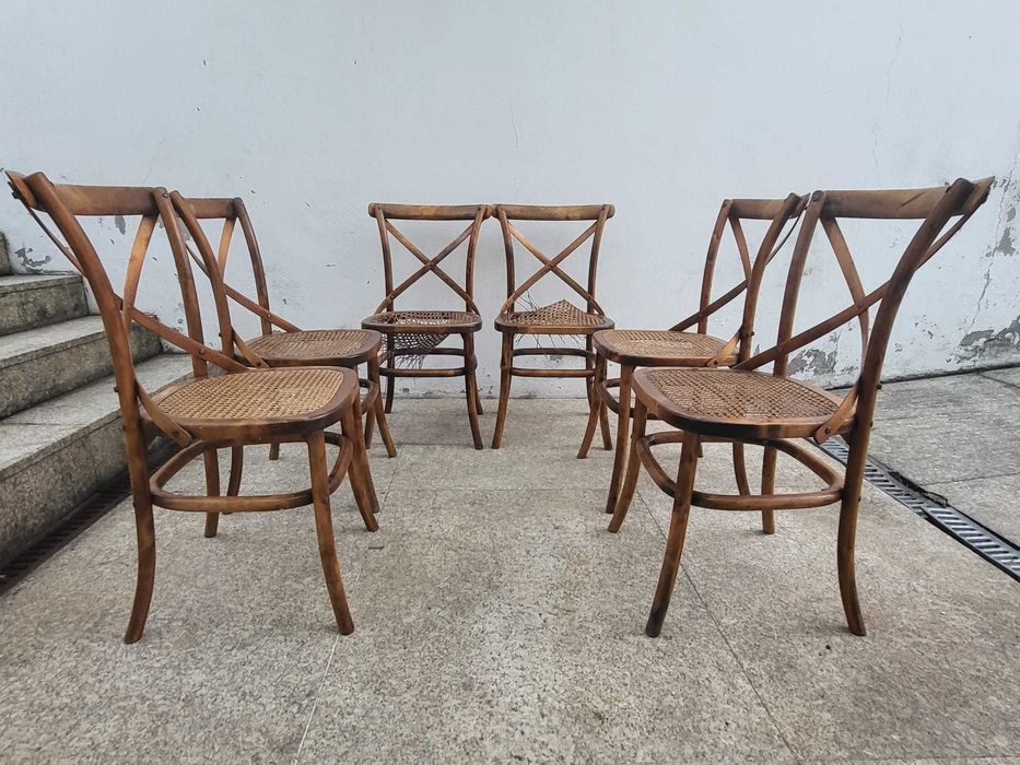 Conjunto 6 cadeiras madeira e palhinha