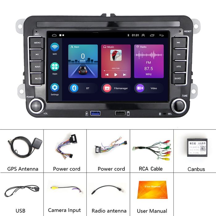 Radio android 2din 2/32GB Carplay WiFi Volkswagen Seat Skoda NOVO