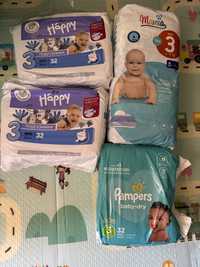 Памперси, підгузки. Pampers, Mamia, Happy.Нові.