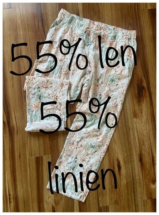 Xxl 44 42 spodnie lnine len wzory pastele beż plus size +size