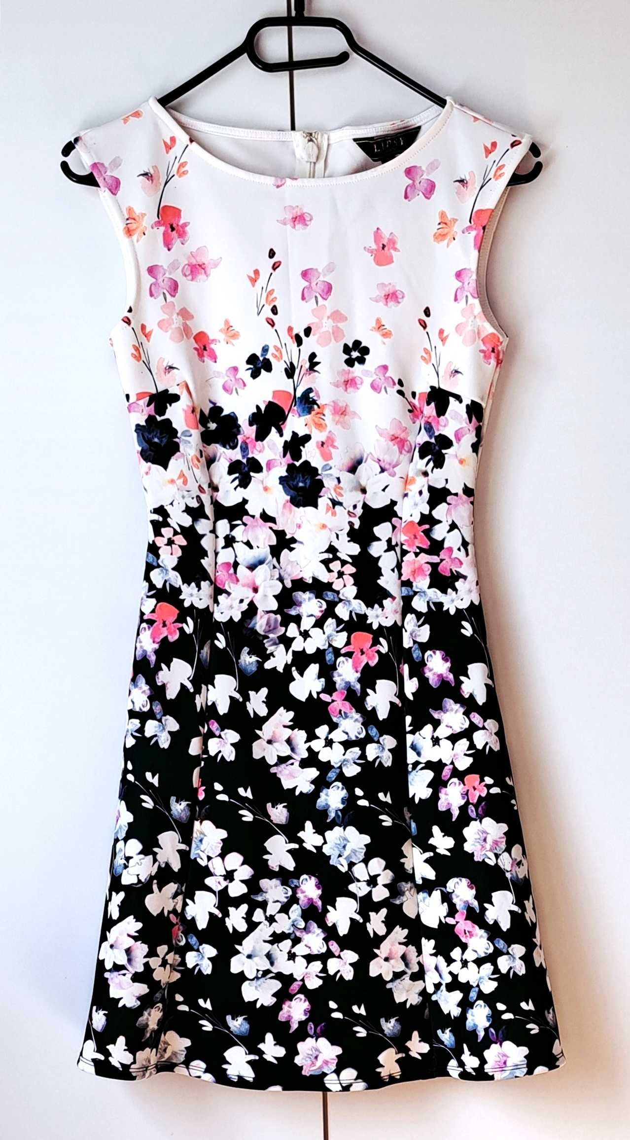 Piękna sukienka midi kwiaty łączka wiosna XS 34